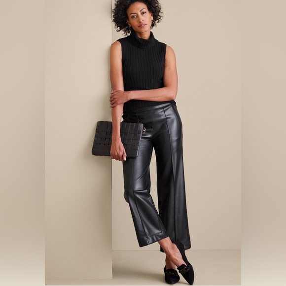Soft Surroundings NWT Rivka Black Faux Leather Pants Large - Picture 3 of 13